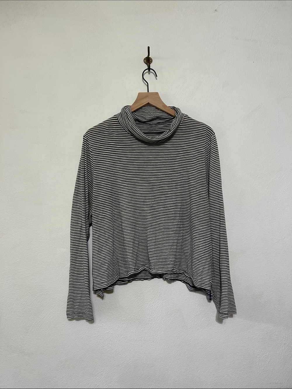 Madewell Striped Long-Sleeve Turtleneck Top in Black and White 100% Cotton